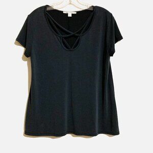 Miami Soft Knit Stretchy Criss Cross Detail Black Blouse. Size Large